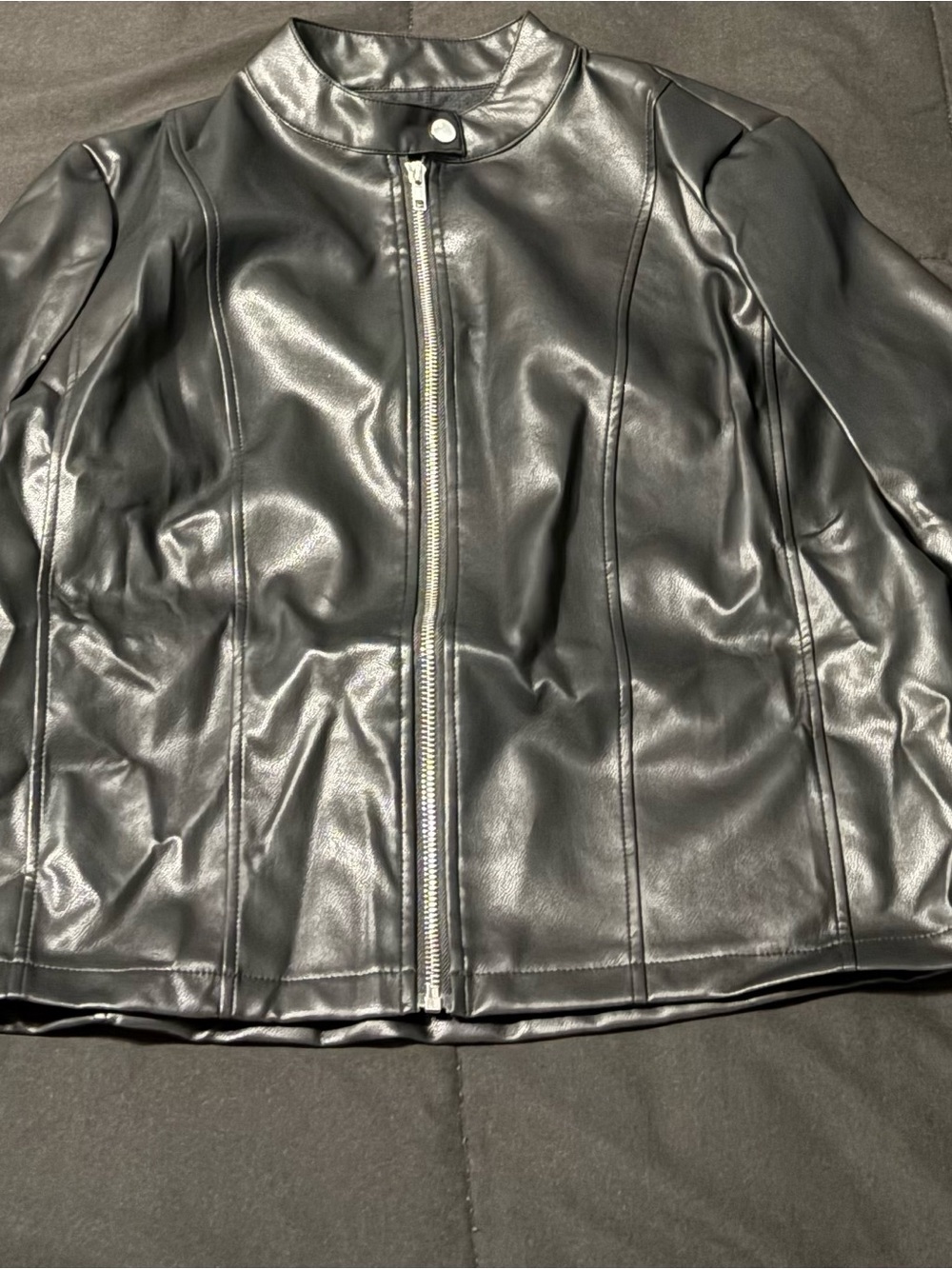 Black Faux Leather Moto Jacket - Women
